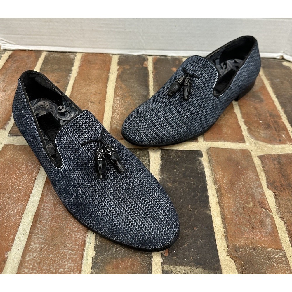 Moretti Black Label Navy Blue Loafers Dressy Casual Double Tassel Slip On Men 10